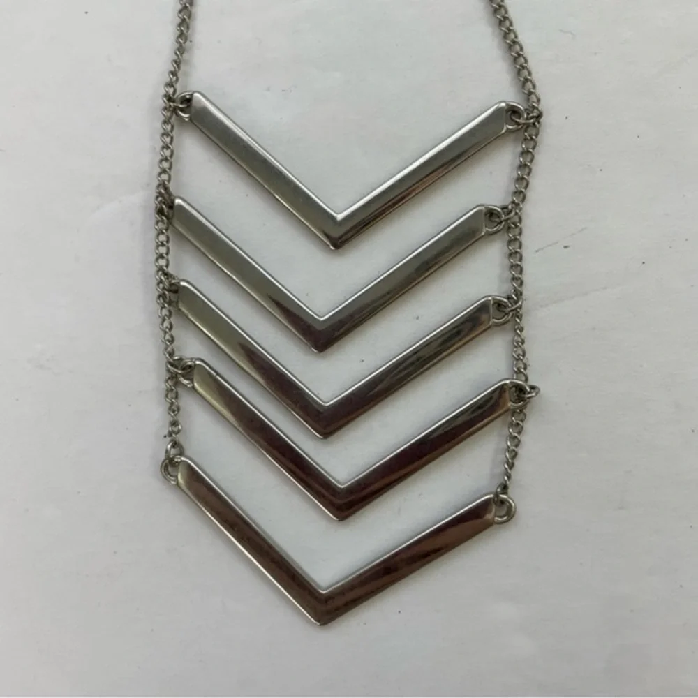Silver Tone V Ladder‎ Long Necklace